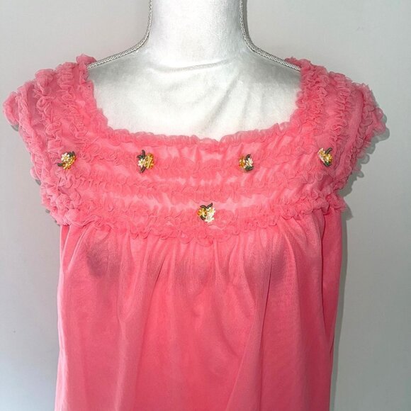 Layered Nightie Top Womens Size Small S Vintage Pure Nylon Ruffle Applique Pink - Picture 10 of 10